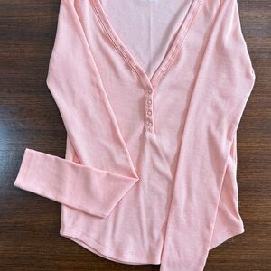 American Eagle Outfitters Pink Ribbed Henley, XS
